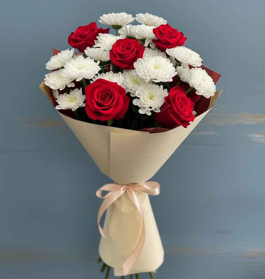 Букет цветов из: Розы и Хризантемы в Усолье-Сибирское