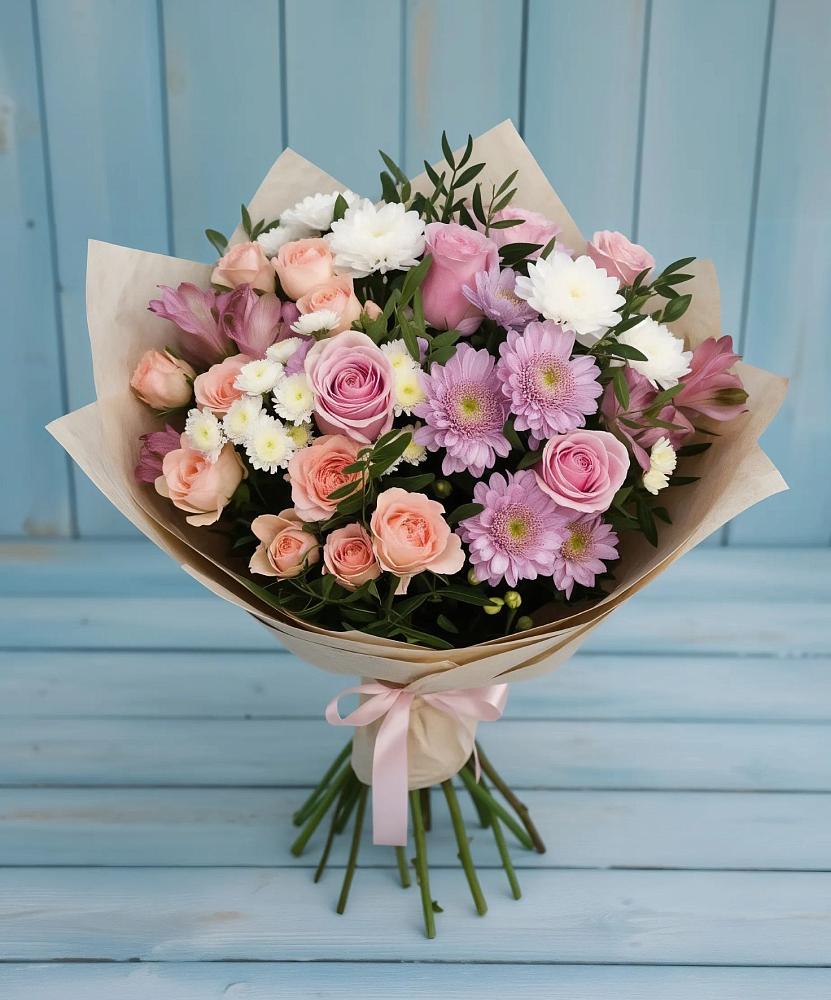 Букет цветов из: Хризантемы, Розы и Альстромерии в Усолье-Сибирское