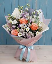 Букет цветов из:  Лизиантусы, Розы, Альстромерии и Гипсофила #REPLACE_PRED# Усолье-Сибирское