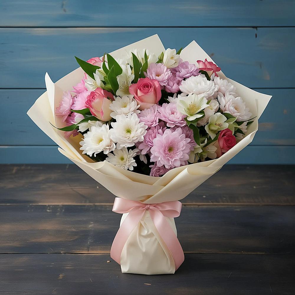 Букет цветов из: Хризантемы, Альстромерии и Розы в Усолье-Сибирское